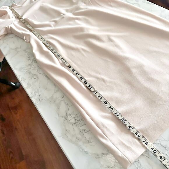 Calvin Klein Pale Peach Crepe Balloon Sleeve Belted Sheath women’s size 12 NEW - Picture 10 of 15